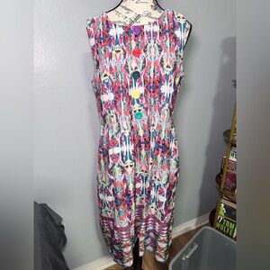 Rabbit Rabbit Rabbit Designs Colorful Print Sleeveless Dress Size 12 w/Pockets
